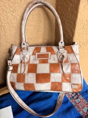 Bed|Stu Two-Tone Tan & Cream Checkerboard Leather Tote